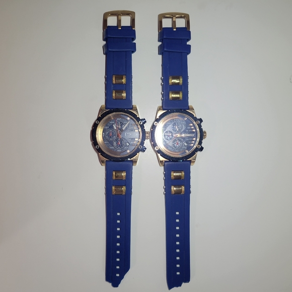 Lot of 2 Daniel steiger renegade rose gold & blue chronograph watch 9346BM PARTS - Picture 2 of 12